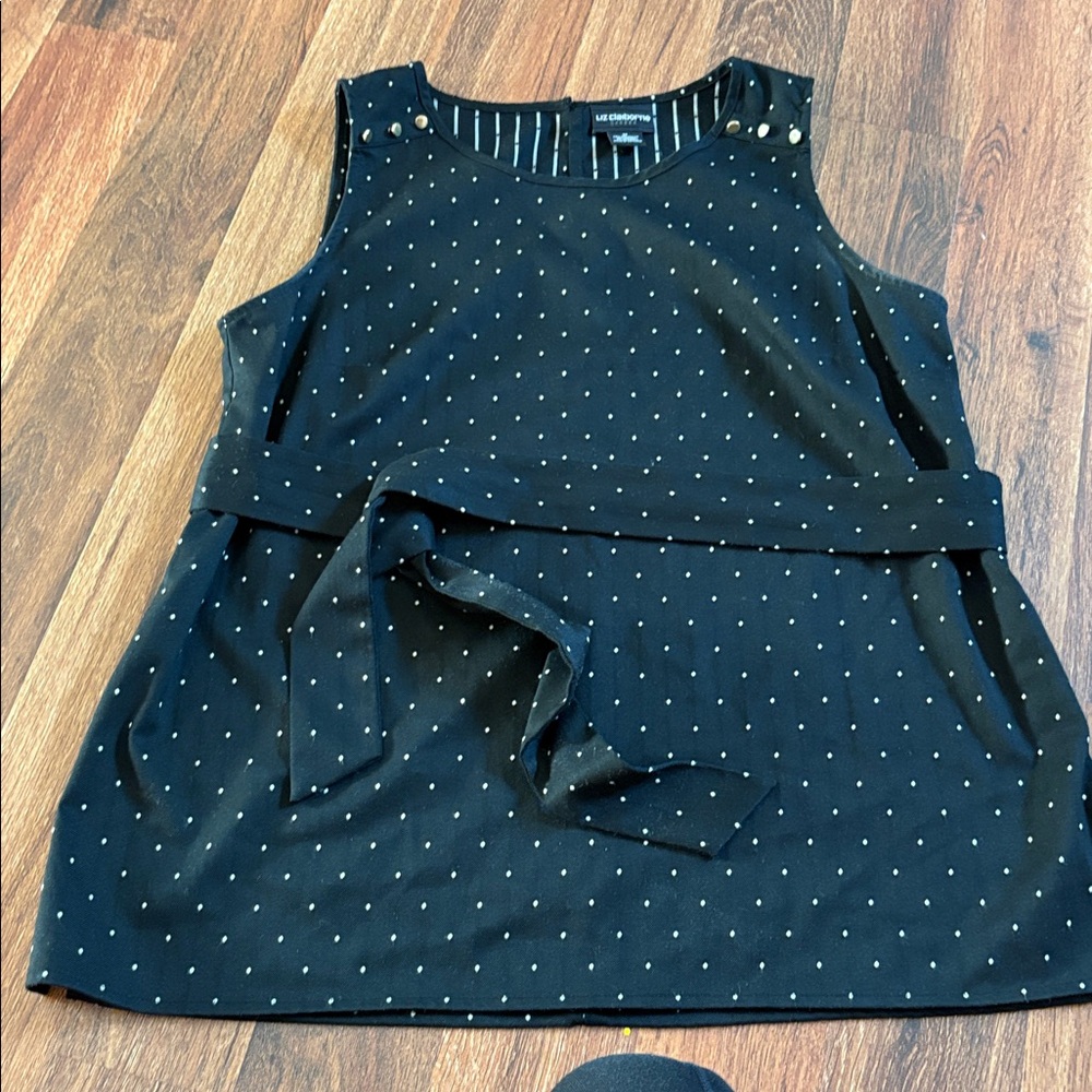 Liz Claiborne Black Top with White Stripes and Dots